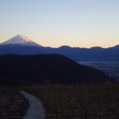 ご褒美に風で雲が飛ばされて夕陽に照らされた富士山を拝むことが出来ました