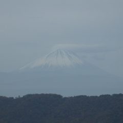 霞んで見えた富士山は雪に覆われていました