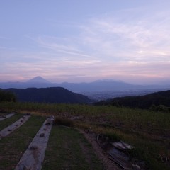 夕焼けに浮かぶ富士山を眺めながら作業終了