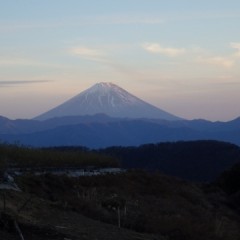 夕日に照らされた富士山